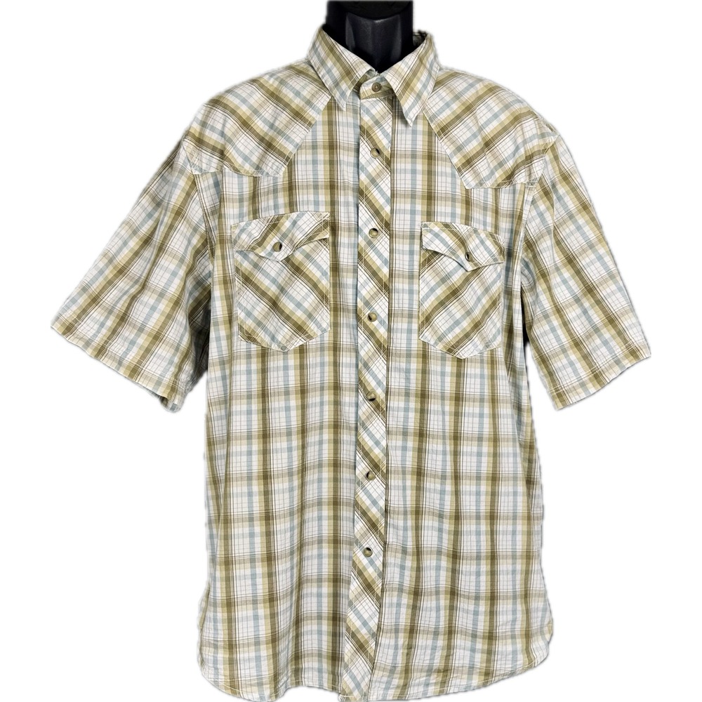 Wrangler 20X Mens Plaid Western Pearl Snap Shirt Short Sleeve Sawtooth Pocket XL
